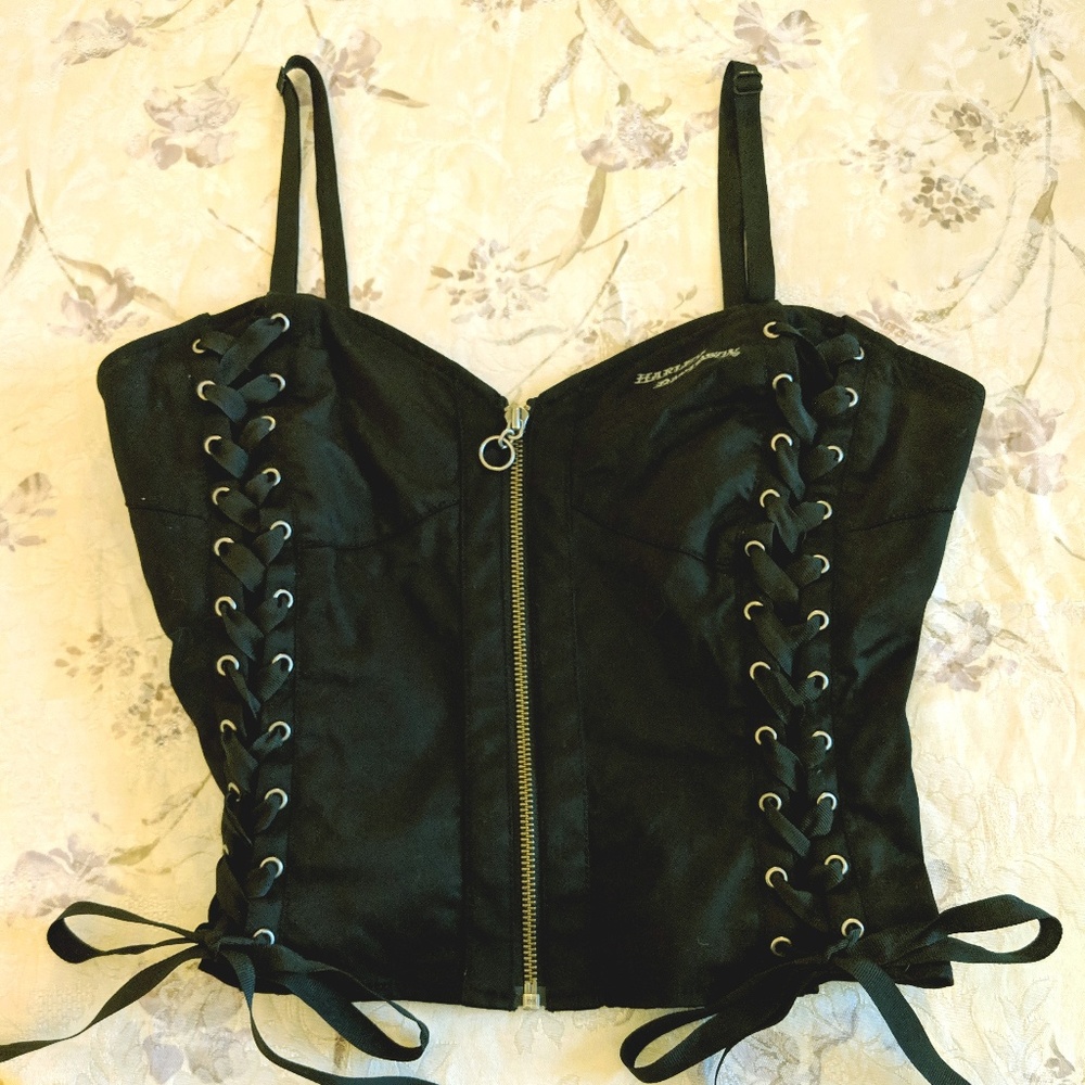 Vintage Corset Zip up top double lace wild